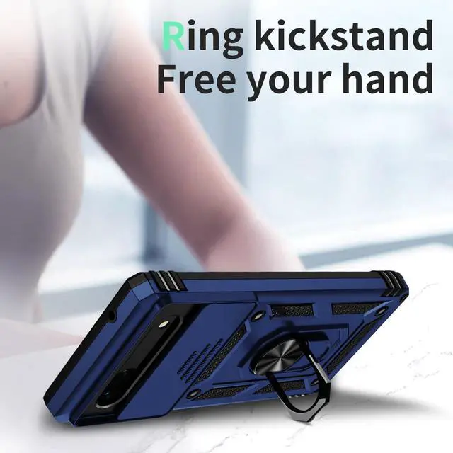 Alt view image 6 of 7 - SOEWIOU Google Pixel 7 Case with Camera Lens Cover, HD Screen Protector, 10 FT Military Grade Drop Protection, Magnetic Ring Holder Kickstand Protective Phone Case for Google Pixel 7, Navy Blue