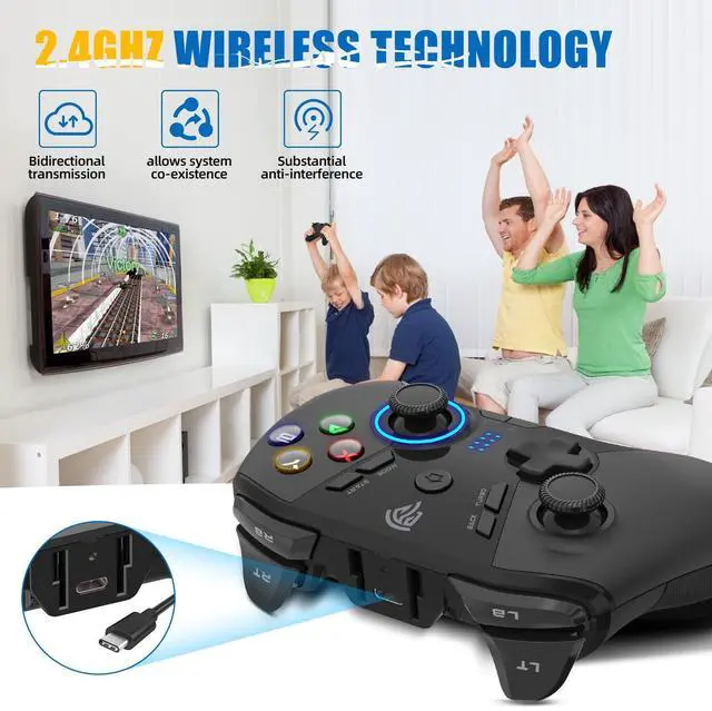 Alt view image 6 of 7 - SOEWIOU  Wireless Gaming Controller for Windows PC/Steam Deck/PS3/Android TV BOX, Dual Vibrate Plug and Play Gamepad Joystick with 4 Customized Keys,Battery Up to 14 Hours, Work for Nintendo Switch
