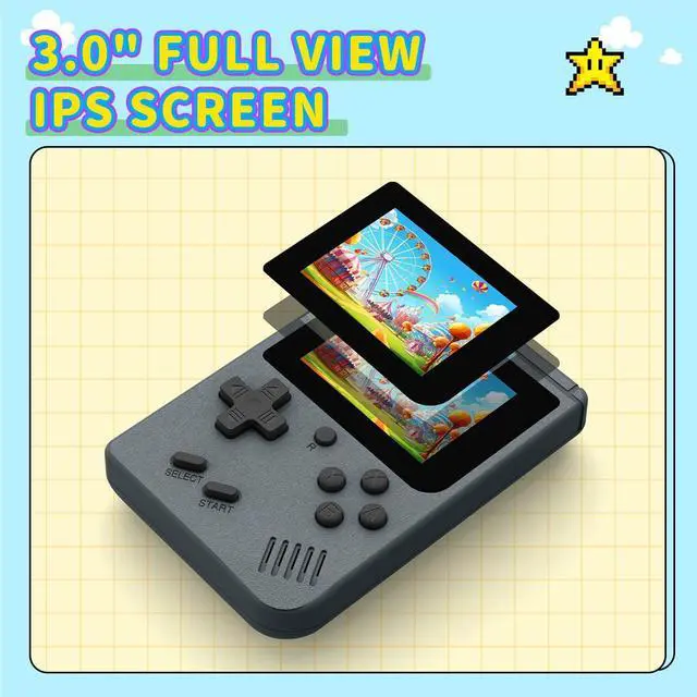 Alt view image 3 of 7 - SOEWIOU Retro Gaming Console, Portable Video Game Console with 3.0 inch IPS Screen and Preloaded 400 Classic Video Games, Mini Retro Handheld Game Console (Gray)