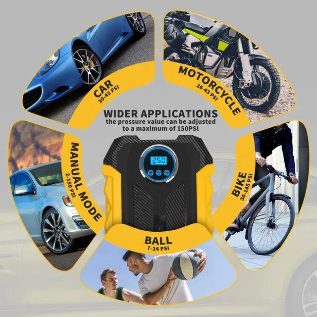 Alt view image 4 of 7 - SOEWIOU 12V DC Tire Inflator, 150PSI Auto Shut-off Air Pump for Car, Portable Tires Air Compressor with LED Light