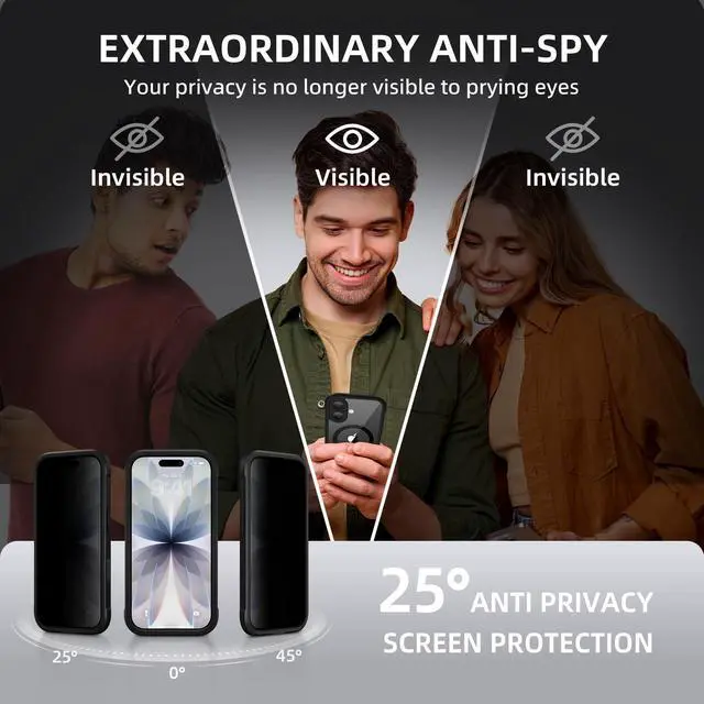 Alt view image 2 of 7 - SOEWIOU for iPhone 17 Case, Compatible with MagSafe, Built-in Privacy Screen Protector and Camera Protection, Anti-Spy Full Body Shockproof Clear Phone Case for 17 6.3", Black