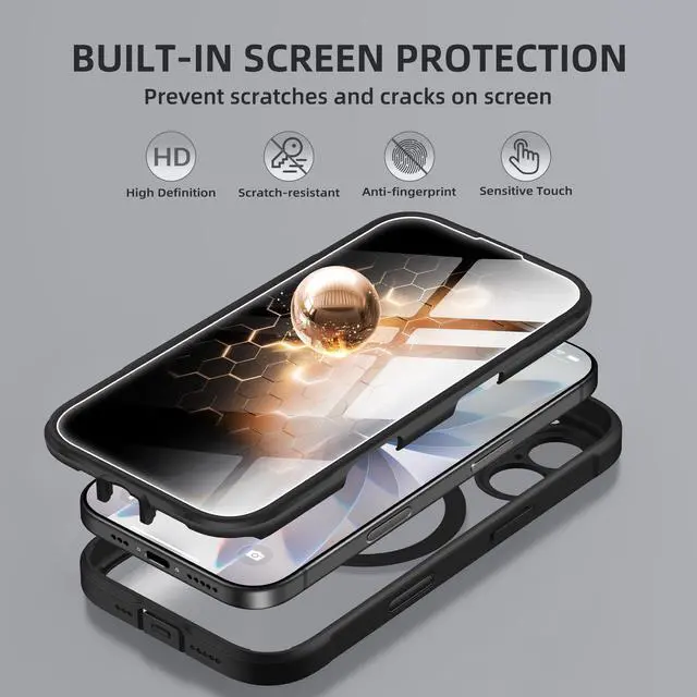 Alt view image 4 of 7 - SOEWIOU for iPhone 17 Case, Compatible with MagSafe, Built-in Privacy Screen Protector and Camera Protection, Anti-Spy Full Body Shockproof Clear Phone Case for 17 6.3", Black