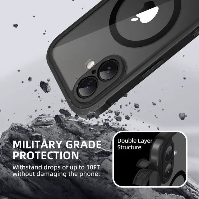 Alt view image 7 of 7 - SOEWIOU for iPhone 17 Case, Compatible with MagSafe, Built-in Privacy Screen Protector and Camera Protection, Anti-Spy Full Body Shockproof Clear Phone Case for 17 6.3", Black