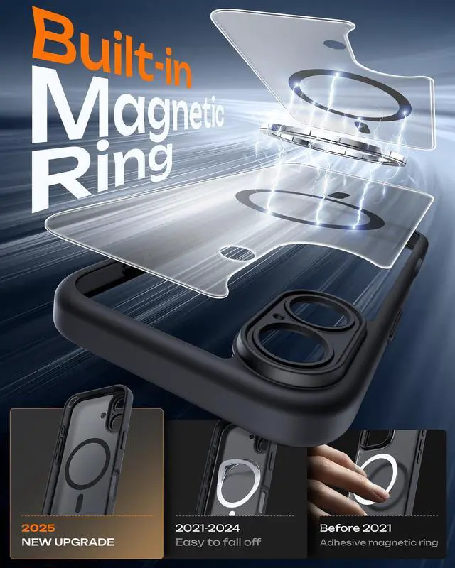 Alt view image 3 of 6 - SOEWIOU for iPhone 17 Case, Compatible with Magsafe, Full Camera Protection, Built-in Magnetic Ring, Drop Protection, Translucent Matte Phone Case for iPhone 17 6.3 inch (Black)
