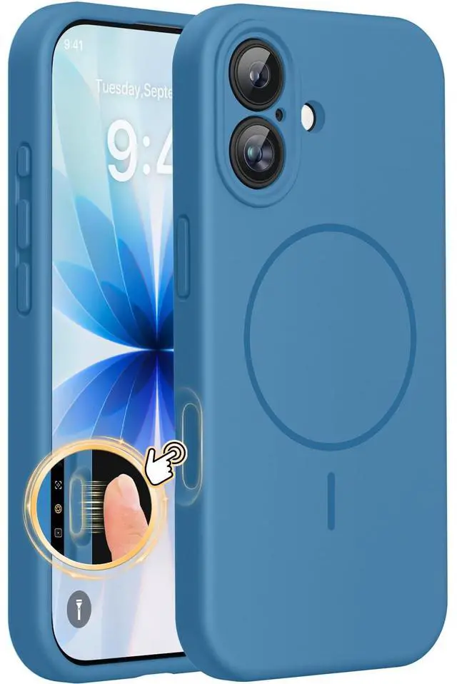 Main image of SOEWIOU Magnetic for iPhone 17 Case, Compatible with MagSafe, Integrated Silicone Camera Control Cover, 3.0mm Thicken Shockproof Drop Protection Phone Case for 17,Capri Blue
