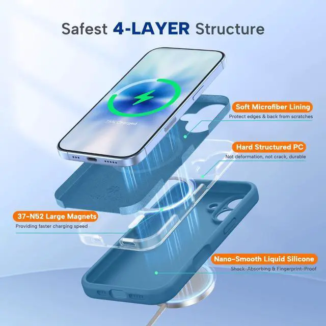 Alt view image 4 of 7 - SOEWIOU Magnetic for iPhone 17 Case, Compatible with MagSafe, Integrated Silicone Camera Control Cover, 3.0mm Thicken Shockproof Drop Protection Phone Case for 17,Capri Blue