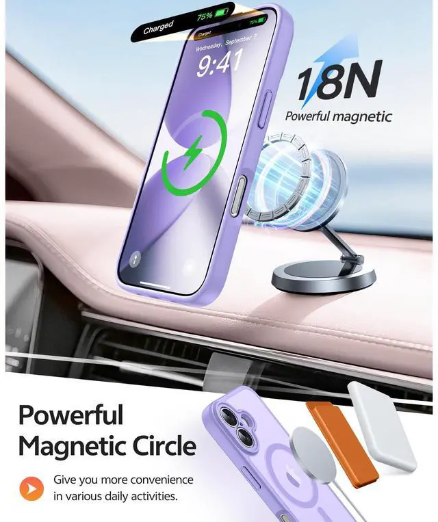 Alt view image 3 of 7 - SOEWIOU for iPhone 17 Case: [Compatible with Magsafe] Translucent Matte Cases with [Full Camera Protection] [Screen Protector] Military Grade Shockproof Protective Phone Cover - Light Purple (6.3inch)