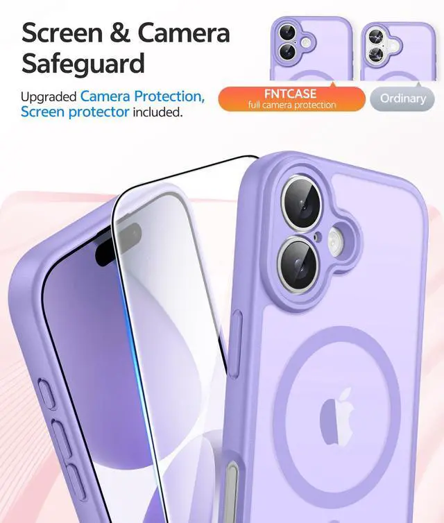 Alt view image 4 of 7 - SOEWIOU for iPhone 17 Case: [Compatible with Magsafe] Translucent Matte Cases with [Full Camera Protection] [Screen Protector] Military Grade Shockproof Protective Phone Cover - Light Purple (6.3inch)