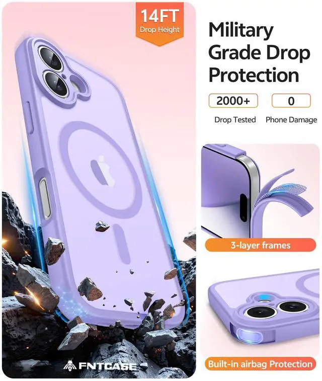 Alt view image 5 of 7 - SOEWIOU for iPhone 17 Case: [Compatible with Magsafe] Translucent Matte Cases with [Full Camera Protection] [Screen Protector] Military Grade Shockproof Protective Phone Cover - Light Purple (6.3inch)