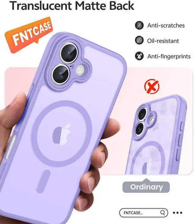 Alt view image 6 of 7 - SOEWIOU for iPhone 17 Case: [Compatible with Magsafe] Translucent Matte Cases with [Full Camera Protection] [Screen Protector] Military Grade Shockproof Protective Phone Cover - Light Purple (6.3inch)