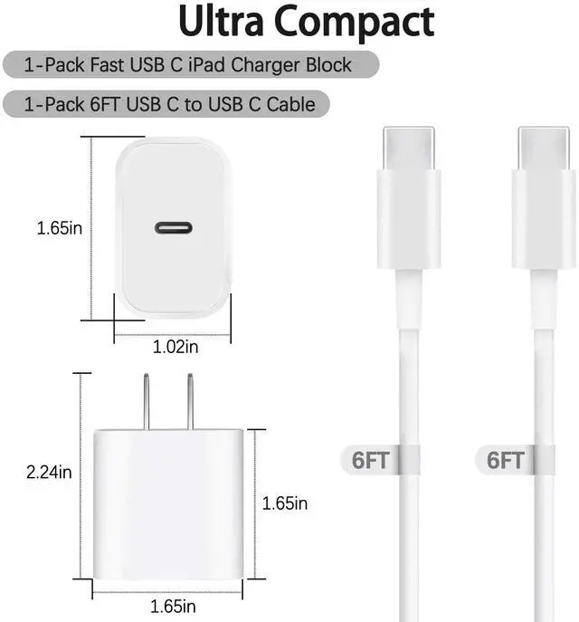 Alt view image 5 of 7 - SOEWIOU iPad Charger Fast Charging USB C Wall Chargers Block Plug Type C 6FT USB C to C Charging Cable Cord for iPad Pro 13/12.9/11 inch,iPad Air 6/5/4/M3/M2/A16,iPad Mini 6/7th,iPad 10/11th