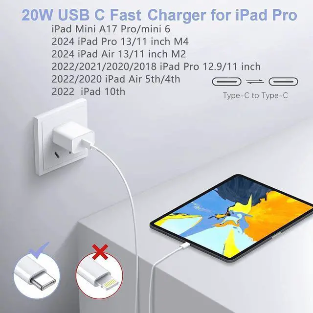 Alt view image 6 of 7 - SOEWIOU iPad Charger Fast Charging USB C Wall Chargers Block Plug Type C 6FT USB C to C Charging Cable Cord for iPad Pro 13/12.9/11 inch,iPad Air 6/5/4/M3/M2/A16,iPad Mini 6/7th,iPad 10/11th