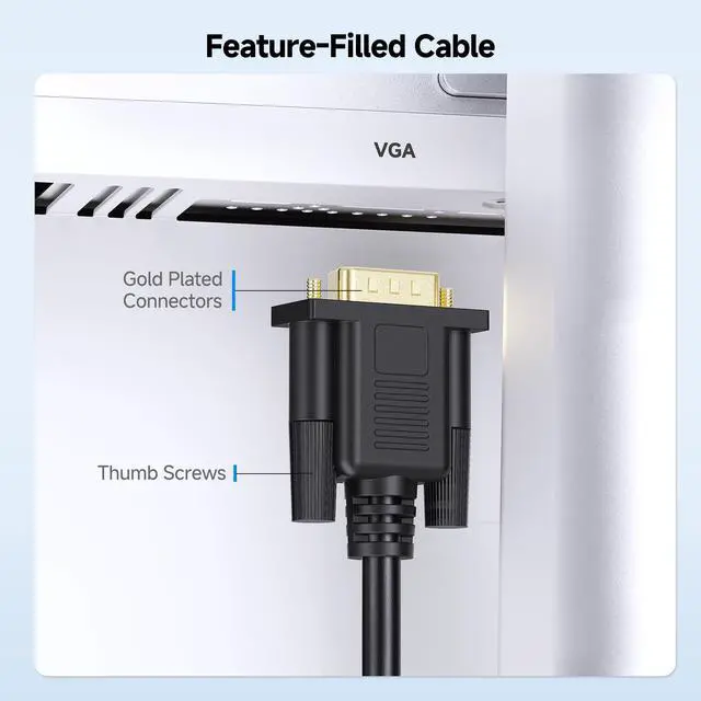 Alt view image 7 of 7 - SOEWIOU  VGA Cable with Ferrites - 10ft, VGA Cord for Computer Monitor, Monitor Cable Male to Male