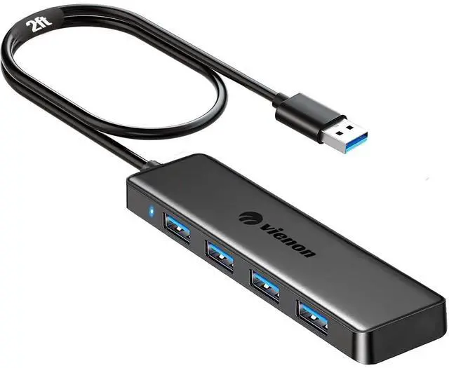 Main image of USB 3.0 Hub, VIENON USB Hub with 4 USB 3.0 Female Ports, USB Splitter USB Extender for PC, Laptop, Xbox, PS4/5, Flash Drive, HDD, Console, Printer, Camera,Keyborad, Mouse-2ft