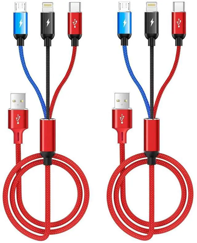 Main image of SOEWIOU Multi Charger Cable, Fast Multi Charging Cord 3 in 1 Nylon Braided Multiple USB Universal Charging Cable for Type-C, Micro USB, Cell Phones/IP/Samsung Galaxy/Ps/LG/Huawei/Kindle
