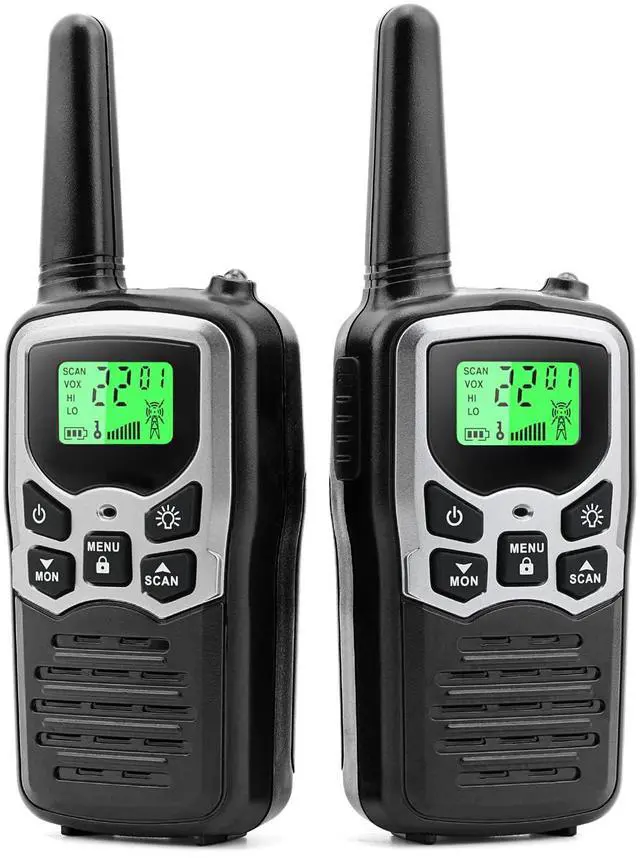 Main image of SOEWIOU Walkie Talkies,Long Range Walkie Talkies for Adults Two-Way Radios with 22 Channels FRS VOX Scan LCD Display with LED Flashlight for Field, Survival Biking Hiking Camping 2 Pack (Silver A)
