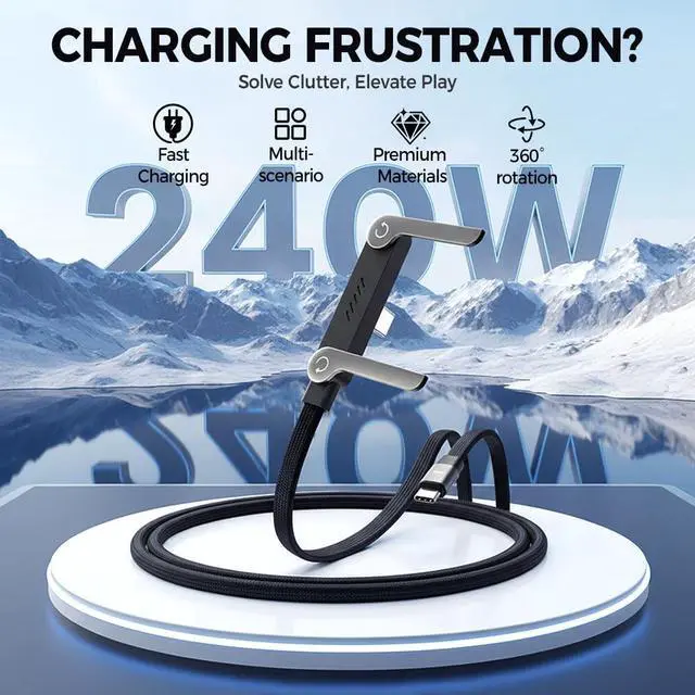 Alt view image 2 of 5 - 240W Braided Fast Charge Cable with Built-in Phone Stand, 2026 New Foldable Durable USB-C Cord 90 Degree USB C Cable Right Angle Multi-Functional Charger Cord, Type-C to Type-C (3 PCS)