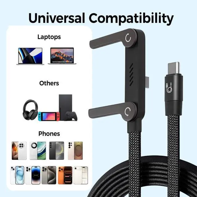 Alt view image 5 of 5 - 240W Braided Fast Charge Cable with Built-in Phone Stand, 2026 New Foldable Durable USB-C Cord 90 Degree USB C Cable Right Angle Multi-Functional Charger Cord, Type-C to Type-C (3 PCS)
