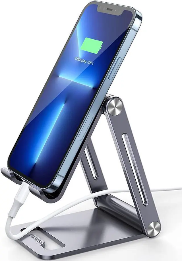 Main image of SOEWIOU Cell Phone Stand Desk Adjustable Aluminum Mobile Phone Holder Compatible for iPhone 13 12 Pro Max, iPhone 11 X SE XS XR 8 Plus 6 7 6S Samsung Galaxy Note20 S20 S10 S9 S8 S7 Smartphone Foldable