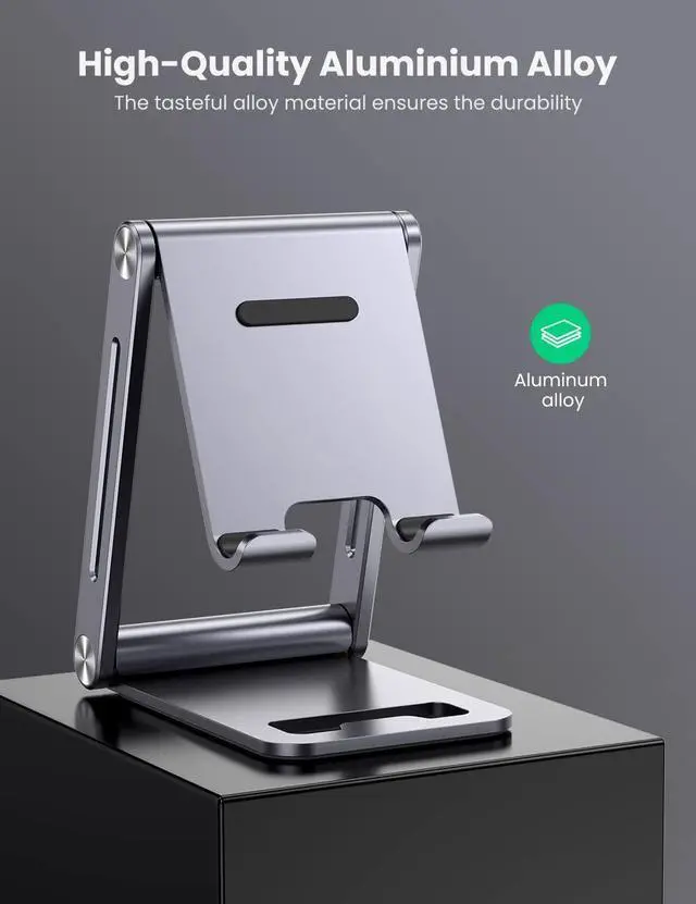 Alt view image 3 of 7 - SOEWIOU Cell Phone Stand Desk Adjustable Aluminum Mobile Phone Holder Compatible for iPhone 13 12 Pro Max, iPhone 11 X SE XS XR 8 Plus 6 7 6S Samsung Galaxy Note20 S20 S10 S9 S8 S7 Smartphone Foldable