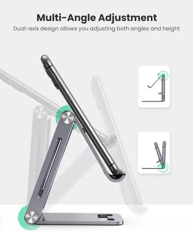 Alt view image 4 of 7 - SOEWIOU Cell Phone Stand Desk Adjustable Aluminum Mobile Phone Holder Compatible for iPhone 13 12 Pro Max, iPhone 11 X SE XS XR 8 Plus 6 7 6S Samsung Galaxy Note20 S20 S10 S9 S8 S7 Smartphone Foldable