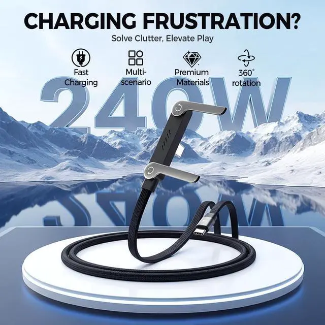 Alt view image 2 of 5 - SOEWIOU 240W Braided Fast Charge Cable with Built-in Phone Stand, 2026 New Foldable Durable USB-C Cord 90 Degree USB C Cable Right Angle Multi-Functional Charger Cord, Type-C to Type-C (3 PCS)