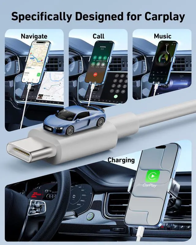 Alt view image 3 of 7 - Car Carplay Cable for iPhone 17/17 Pro/Air/16e/16/15 Pro Max/Plus Cable, 2Pack USB A to USB C for CarPlay USBC Cord, iPad, Galaxy, Pixel, Android Accessories Charging Wire Type-C Car Charger Cord 3FT