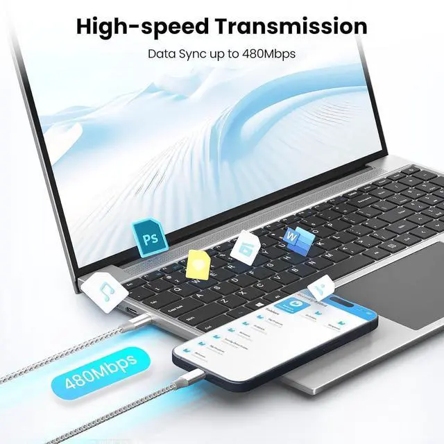 Alt view image 6 of 7 - SOEWIOU USB C Cable3 Pack 10FT 60W Fast Charging USB C to USB C Cable, Durable Type C Charger Cable for iPhone 17/16/15/iPad MacBook CarPlay and More-Grey White