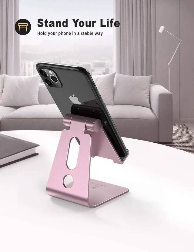 Alt view image 2 of 7 - SOEWIOU Adjustable Cell Phone Stand - Lamicall Desk Phone Holder, Cradle Dock, Compatible with Phone 12 Mini 11 Pro Xs Max XR X 8 7 6 Plus SE, All Smartphones, Office Desktop Accessories - Rose Gold