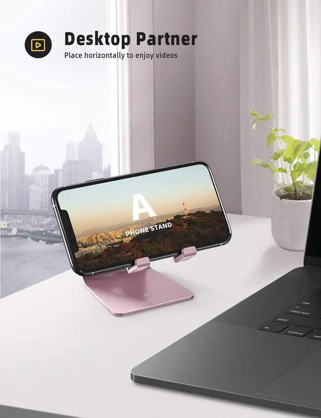 Alt view image 3 of 7 - SOEWIOU Adjustable Cell Phone Stand - Lamicall Desk Phone Holder, Cradle Dock, Compatible with Phone 12 Mini 11 Pro Xs Max XR X 8 7 6 Plus SE, All Smartphones, Office Desktop Accessories - Rose Gold