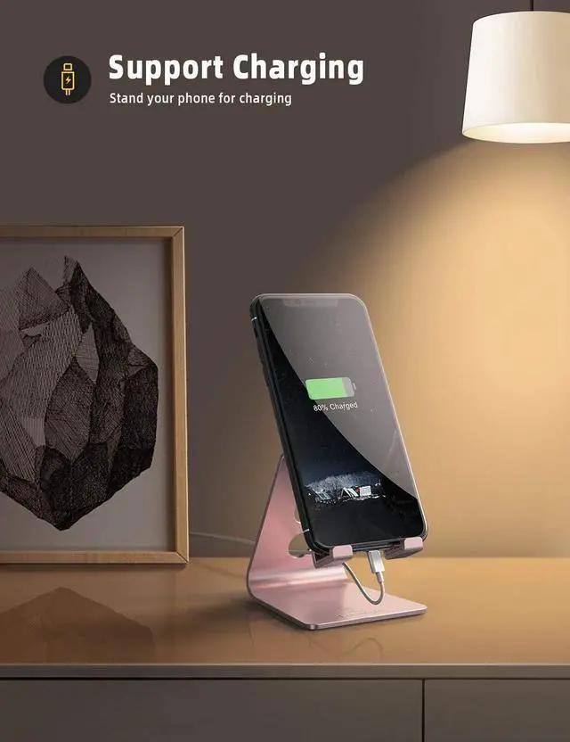 Alt view image 4 of 7 - SOEWIOU Adjustable Cell Phone Stand - Lamicall Desk Phone Holder, Cradle Dock, Compatible with Phone 12 Mini 11 Pro Xs Max XR X 8 7 6 Plus SE, All Smartphones, Office Desktop Accessories - Rose Gold