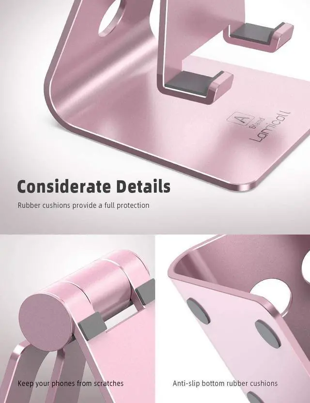 Alt view image 6 of 7 - SOEWIOU Adjustable Cell Phone Stand - Lamicall Desk Phone Holder, Cradle Dock, Compatible with Phone 12 Mini 11 Pro Xs Max XR X 8 7 6 Plus SE, All Smartphones, Office Desktop Accessories - Rose Gold