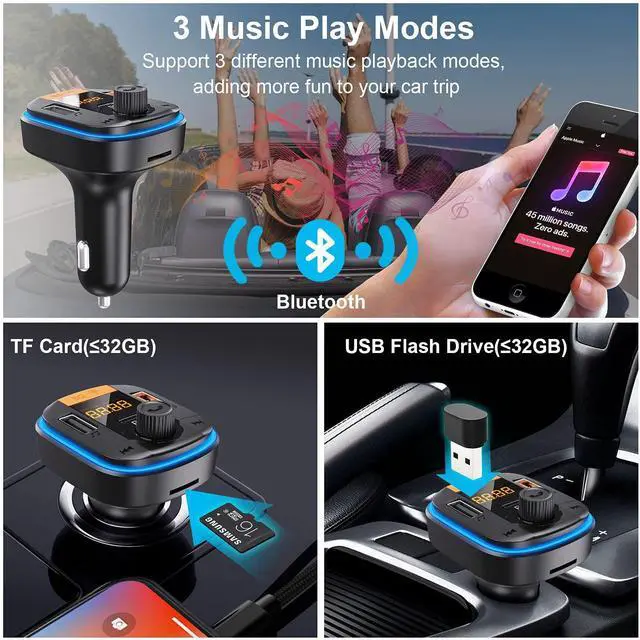 Alt view image 3 of 7 - SOEWIOU Bluetooth FM Transmitter for Car - BAISHUN Bluetooth 5.0 Adapter PD20W+QC3.0 Cigarette Lighter Radio Receiver Music Player Car Charger Supports Hands-Free Call Siri Google Assistant