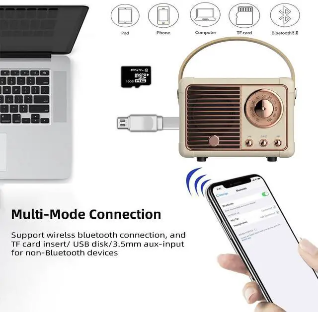 Alt view image 2 of 7 - SOEWIOU Baolira Retro Bluetooth Speaker, Portable Wireless Speaker with Crystal Clear Stereo Sound Rich Bass, Vintage Decor, Birthday Gifts for Women Teenage (Beige)