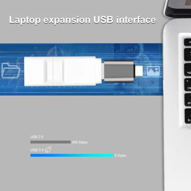 Alt view image 4 of 6 - USB C to USB Adapter, Type C Thunderbolt 4 OTG Converter, USB C Male to USB 3.0 Female Adapter (3-Pack) for Apple MacBook Pro, Mac Book, iPad, Samsung Galaxy S20-S23 and More (Black/Grey/Silver)