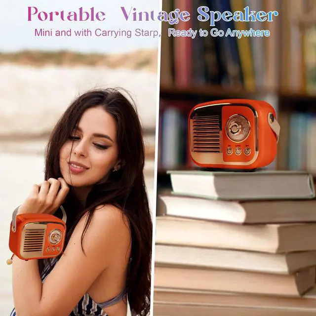 Alt view image 5 of 7 - Aresrora Retro Bluetooth Speaker, Vintage Wireless Speaker,Portable Mini Radio Old Fashion Style for Room Decor Kitchen Desk Bedroom Office,Supports TWS Pairing for iPhone,Android Devices (Orange)
