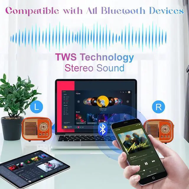 Alt view image 4 of 7 - Aresrora Retro Bluetooth Speaker, Vintage Wireless Speaker,Portable Mini Radio Old Fashion Style for Room Decor Kitchen Desk Bedroom Office,Supports TWS Pairing for iPhone,Android Devices (Orange)