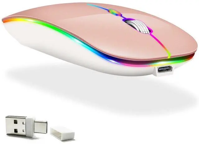Main image of KLO LED Rechargeable Bluetooth Mouse (BT5.2+Type-C+USB2.4G) for MacBook, iPad & Laptops - Wireless (A LED/Rose Gold)