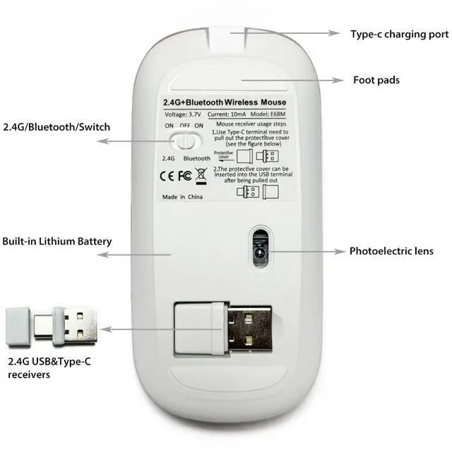 Alt view image 4 of 6 - KLO LED Rechargeable Bluetooth Mouse (BT5.2+Type-C+USB2.4G) for MacBook, iPad & Laptops - Wireless (A LED/Rose Gold)