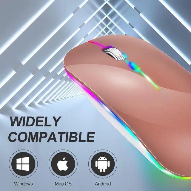 Alt view image 3 of 6 - KLO LED Rechargeable Bluetooth Mouse (BT5.2+Type-C+USB2.4G) for MacBook, iPad & Laptops - Wireless (A LED/Rose Gold)