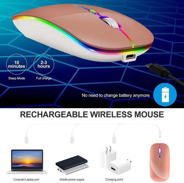 Alt view image 6 of 6 - KLO LED Rechargeable Bluetooth Mouse (BT5.2+Type-C+USB2.4G) for MacBook, iPad & Laptops - Wireless (A LED/Rose Gold)