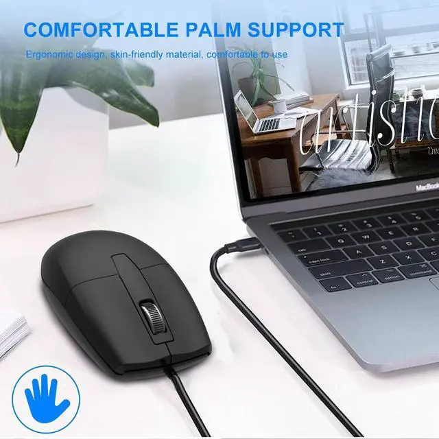 Alt view image 3 of 7 - LOONASA USB C Wired Mouse, Type C Optical Mouse, Portable Silent Comfortable, for Laptop, Mac, MacBook, Android, PC
