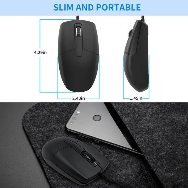 Alt view image 7 of 7 - LOONASA USB C Wired Mouse, Type C Optical Mouse, Portable Silent Comfortable, for Laptop, Mac, MacBook, Android, PC