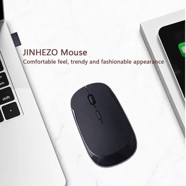 Alt view image 2 of 7 - JINHEZO for Computer Laptop Mouse Wireless, 2.4G Portable USB Optical Wireless Slim Computer Mice with USB Nano Receiver, Compatible with Win XP, 8, 9, 10, 11, etc (Black)
