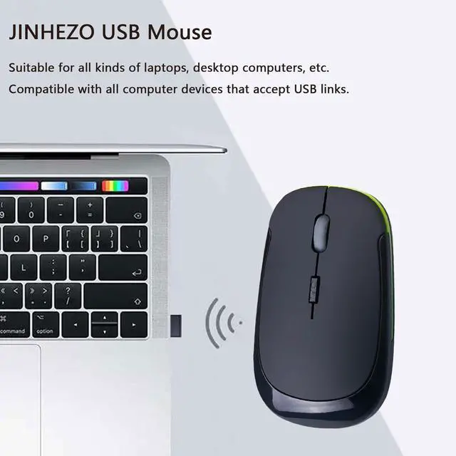 Alt view image 4 of 7 - JINHEZO for Computer Laptop Mouse Wireless, 2.4G Portable USB Optical Wireless Slim Computer Mice with USB Nano Receiver, Compatible with Win XP, 8, 9, 10, 11, etc (Black)