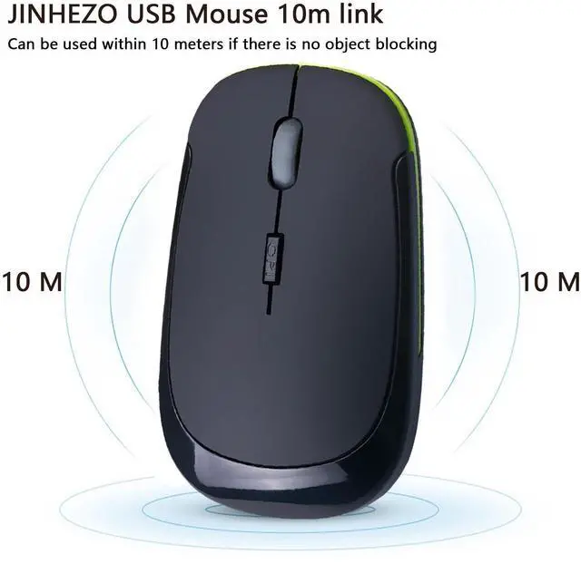 Alt view image 3 of 7 - JINHEZO for Computer Laptop Mouse Wireless, 2.4G Portable USB Optical Wireless Slim Computer Mice with USB Nano Receiver, Compatible with Win XP, 8, 9, 10, 11, etc (Black)