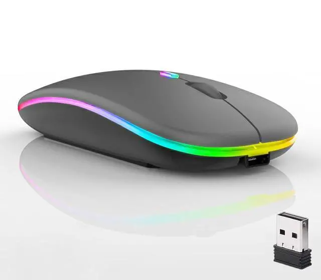 Main image of Guiheng Wireless Bluetooth Mouse,LED Dual Mode Rechargeable Silent Slim Laptop Mouse,Portable(BT5.2+USB Receiver) Dual Mode Computer Mice,for Laptop,Desktop Computer,ipad Tablet,Phone,TV (Grey)