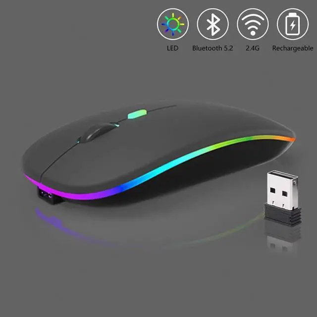 Alt view image 4 of 7 - Guiheng Wireless Bluetooth Mouse,LED Dual Mode Rechargeable Silent Slim Laptop Mouse,Portable(BT5.2+USB Receiver) Dual Mode Computer Mice,for Laptop,Desktop Computer,ipad Tablet,Phone,TV (Grey)