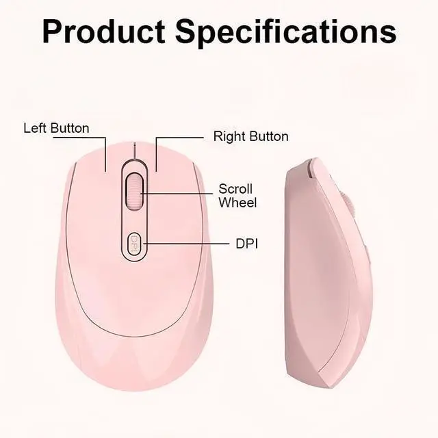 Alt view image 3 of 6 - Wireless Mouse, 2.4GHz with USB Mini Receiver & BT 5.2, Silent Computer Mouse, 1600 DPI Optical Tracking, Compatible with Windows, Chromebook, Mac, Laptop, Tablets, Pink (Batteries not Included)