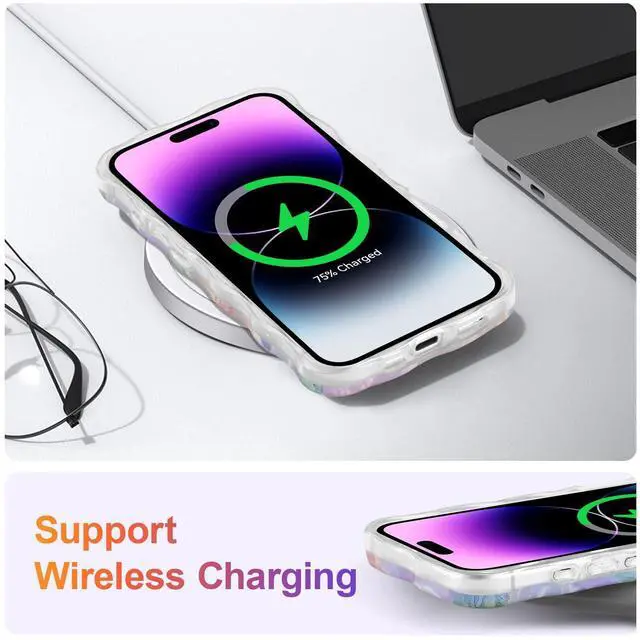 Alt view image 6 of 7 - SOEWIOU Case for iPhone 16 Plus, Colorful Retro Oil Painting Printed Flower Laser Glossy Pattern Cute Curly Wave Edge Exquisite Phone Cover Stylish Durable TPU Protective Case for Girl Women-Pink